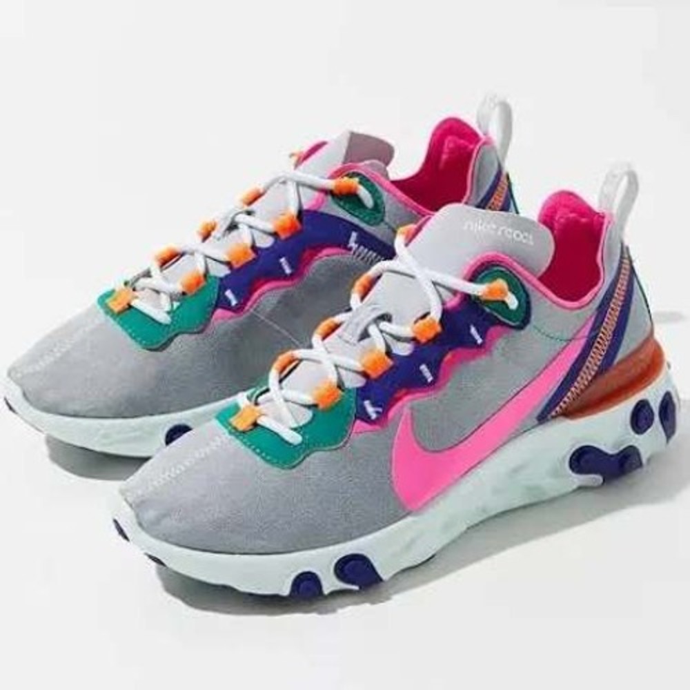 Nike Sneakers Womens 9 Grey React Element 55 Pink Multi BQ2728-006 Running Shoes